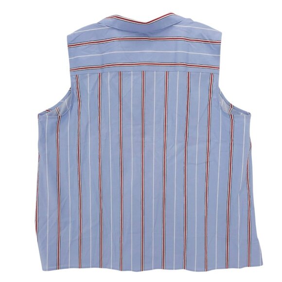 TALBOTS Sleeveless Shirt Collared Popover Blue Red Striped Non Iron EUC Size XL - Picture 2 of 6